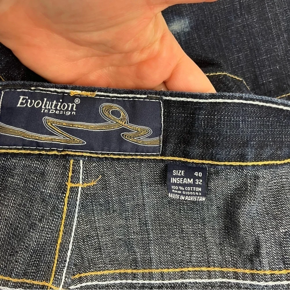VTG EVOLUTION in Design Jeans Men 40X33 Blue Gold Pocket Embroidery Wide Leg Y2K